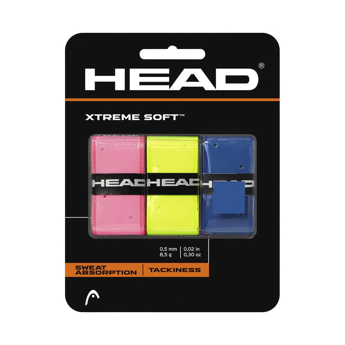 Head Xtreme Soft Overgrips Roze Geel Blauw x 3