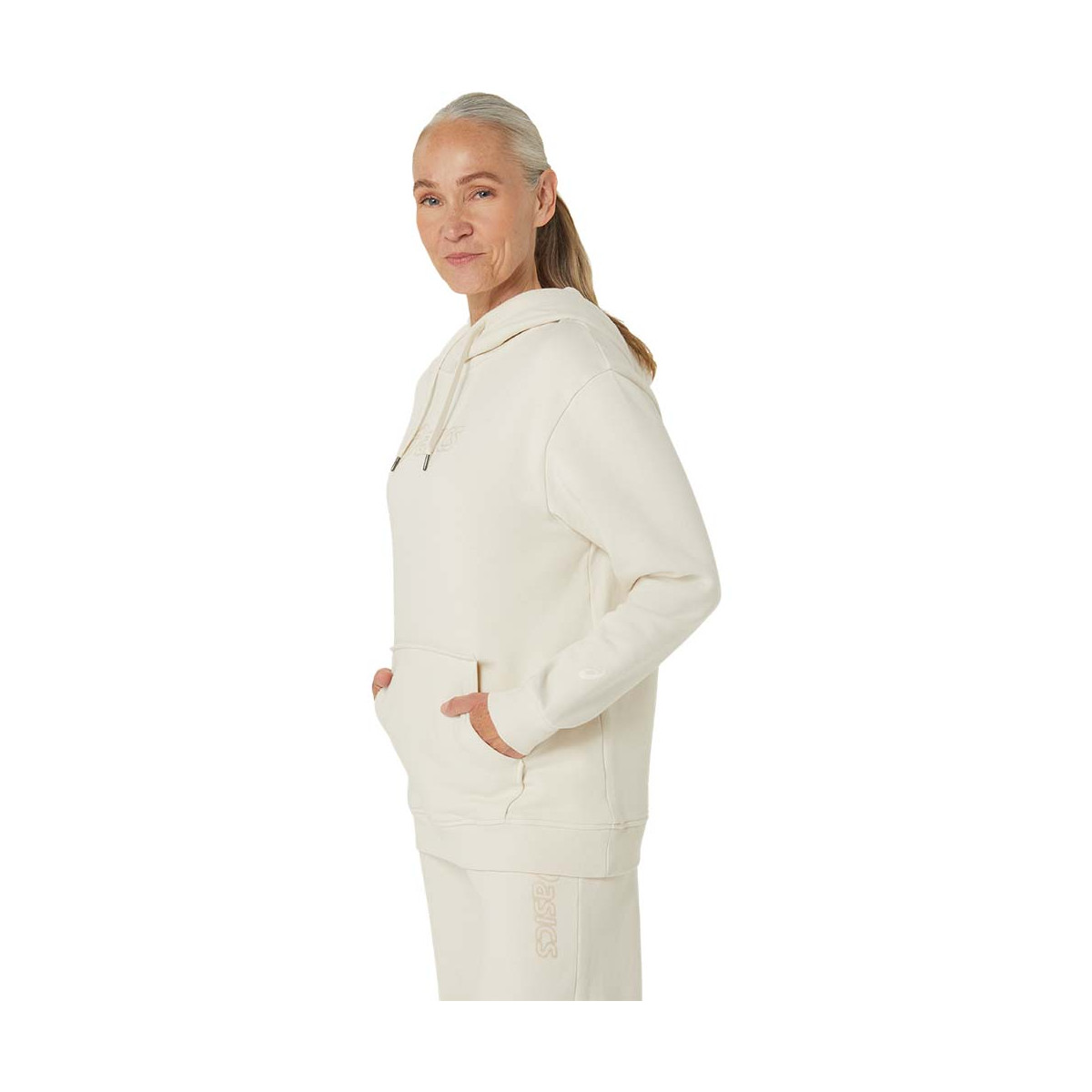 Sweat à capuche Asics Logo Femme Blanc cassé