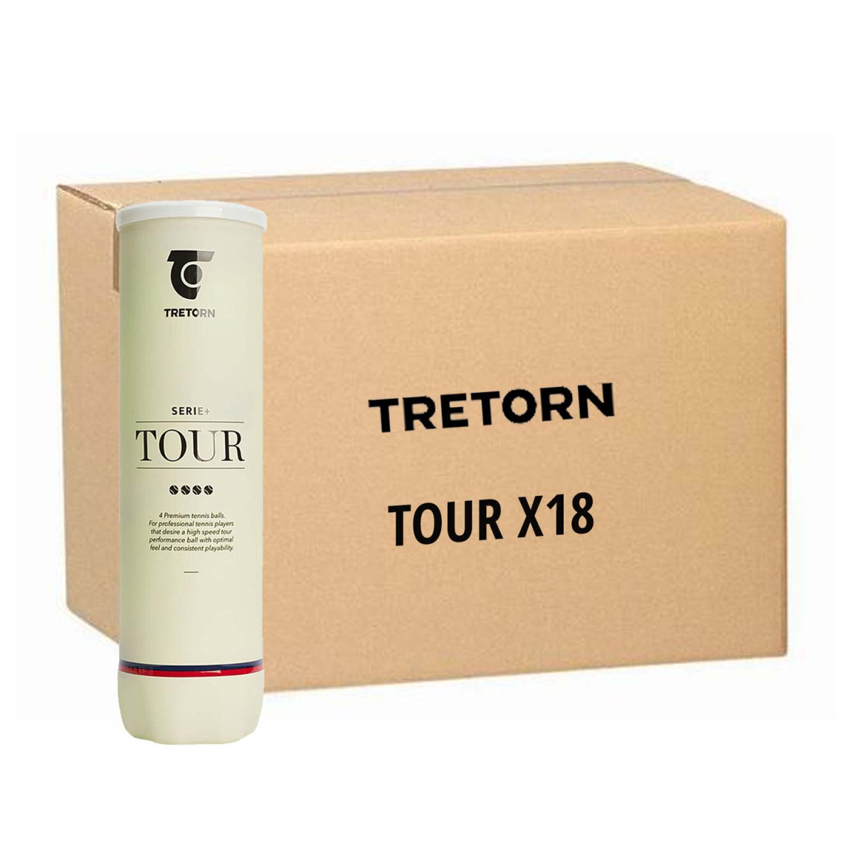 Doos met 18 tubes met 4 Tretorn Serie+ Tour-ballen