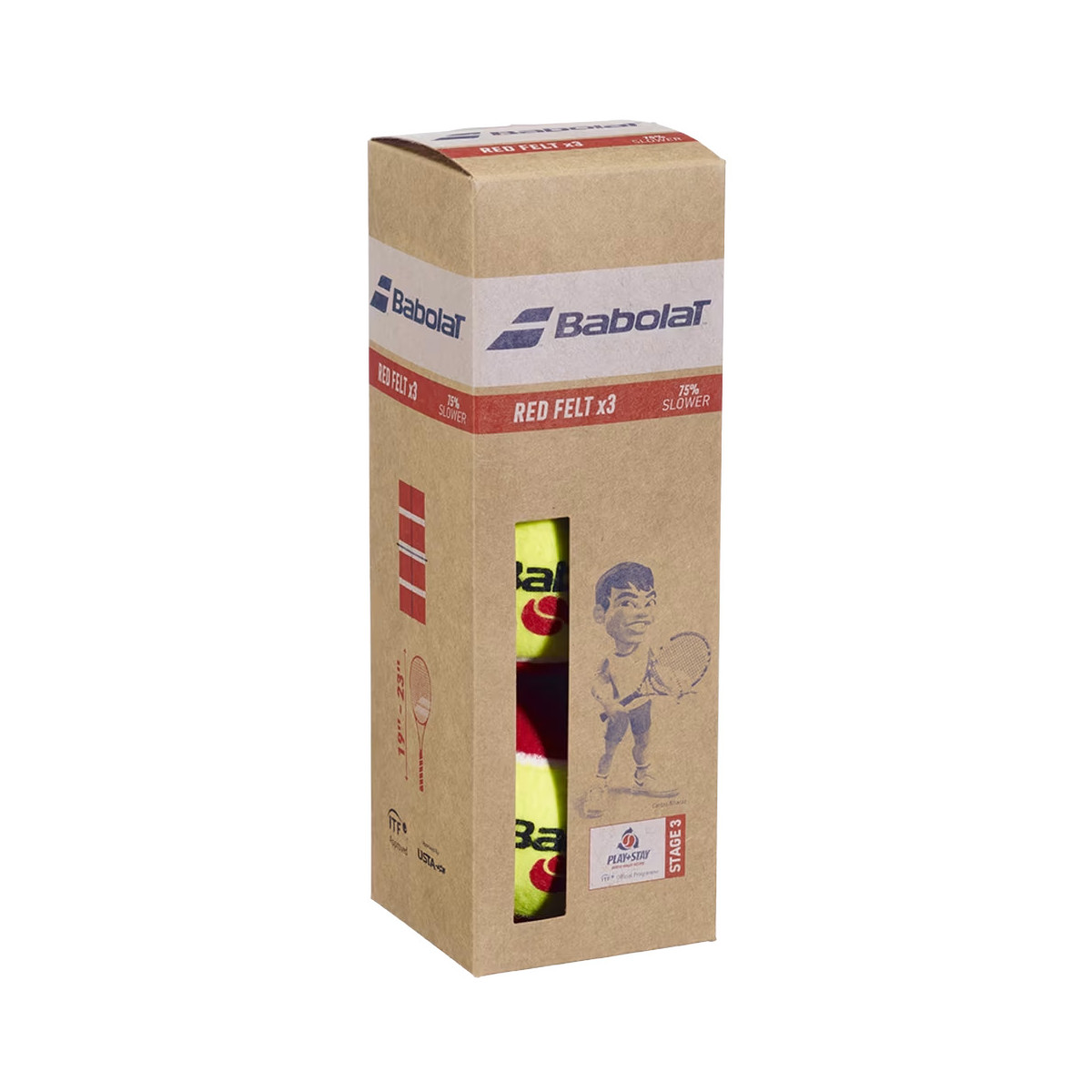 Zak met 3 Babolat Red Felt ballen