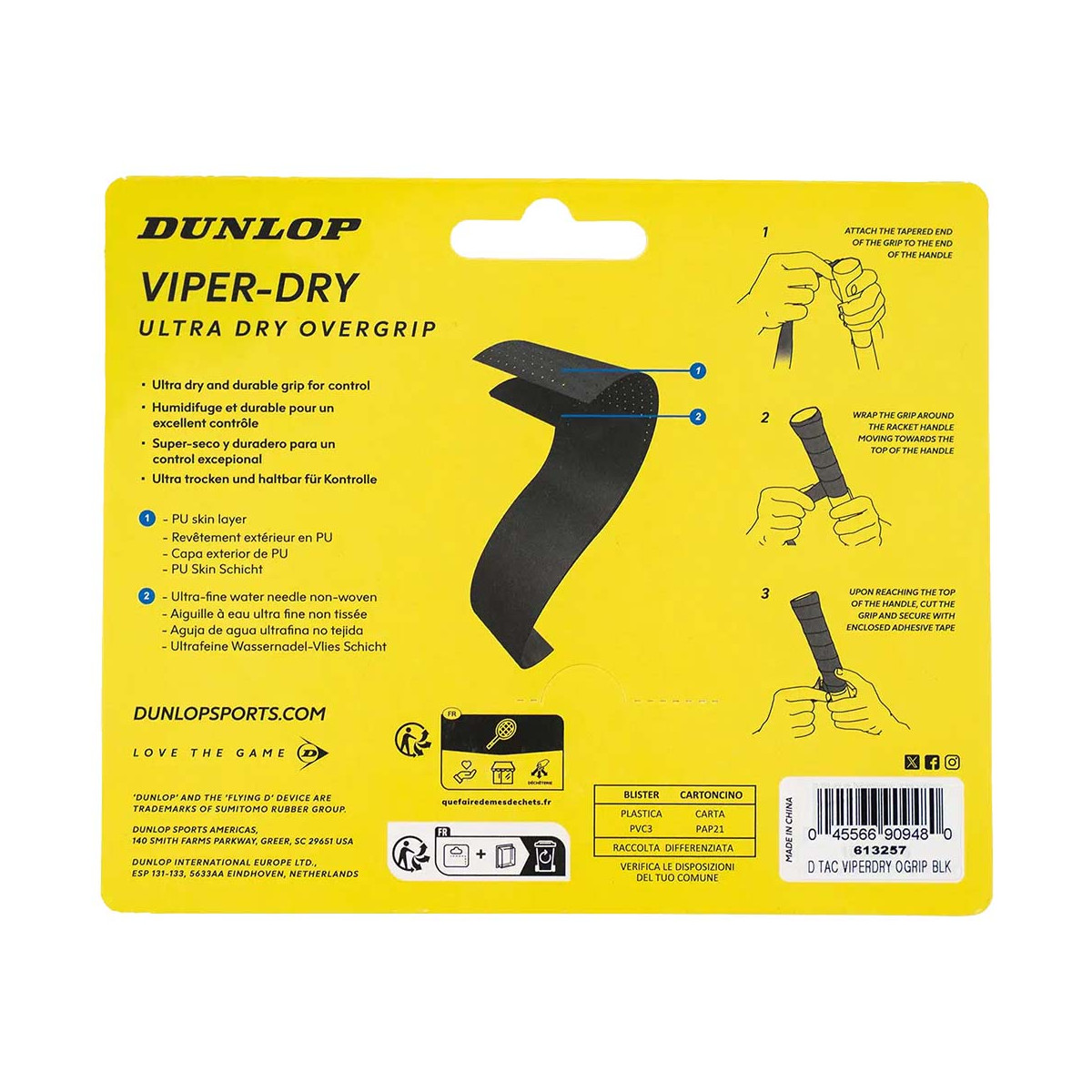 Dunlop Viper-Dry Zwart Overgrips x 3