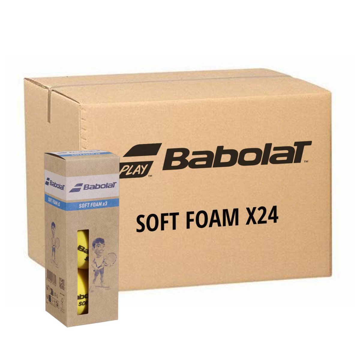 Doos met 24 doosjes van 3 Babolat zachte schuimballen