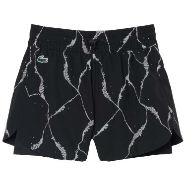 Short Lacoste Tennis Imprimé Réfléchissant Femme Noir