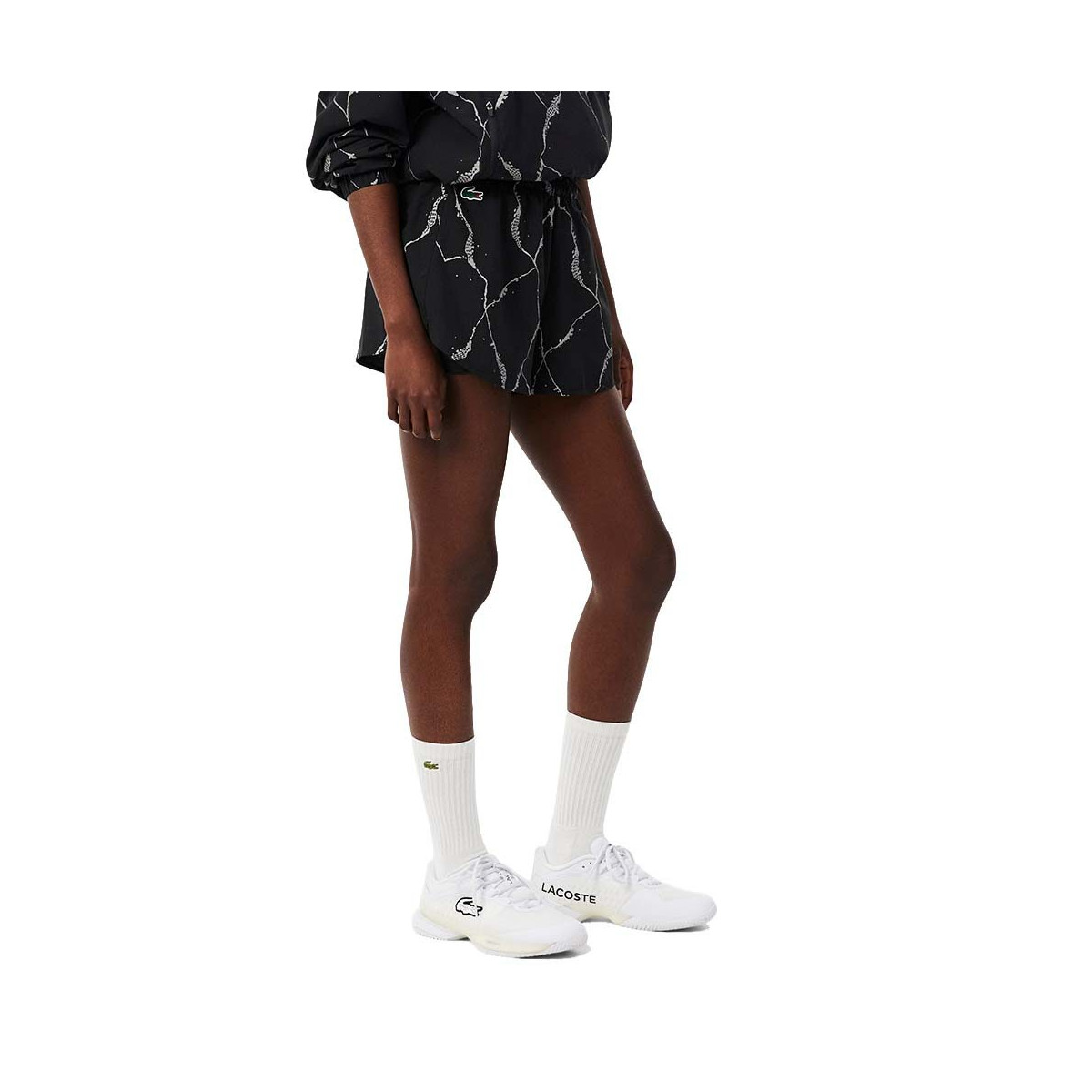 Short Lacoste Tennis Imprimé Réfléchissant Femme Noir