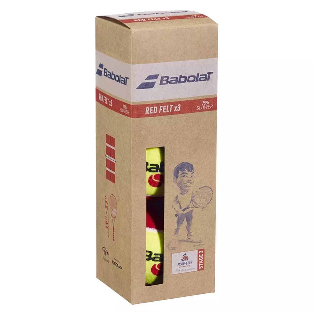 Zak met 3 Babolat Red Felt ballen