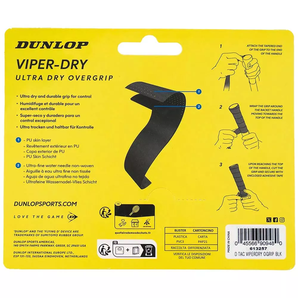 Dunlop Viper-Dry Zwart Overgrips x 3