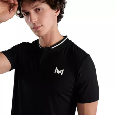 Mouratoglou Mandarin Collar Polo Zwart
